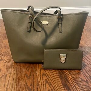 Olive Green Michael Kors Tote & Wallet